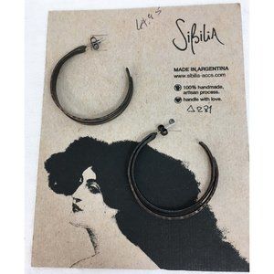 NWT NOS $64 Sibilia Handmade Black Bronze Hoop Earrings Large Statement
